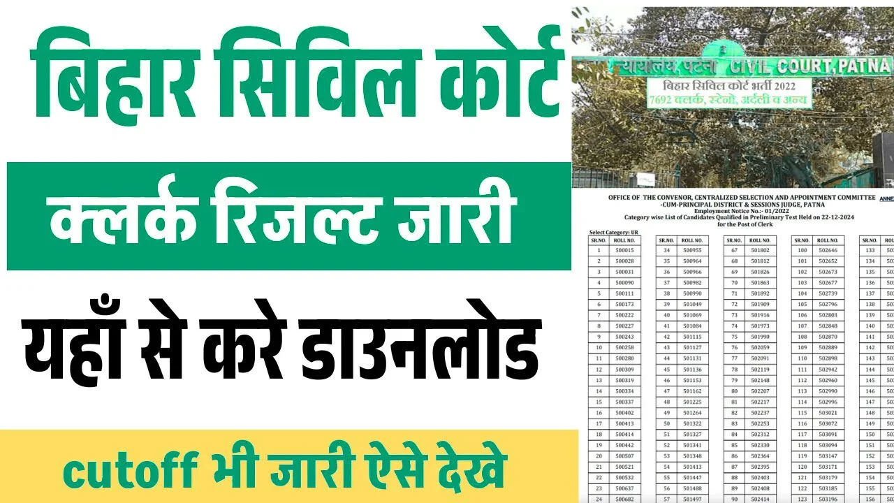 Bihar Civil Court Clerk Result PDF in Hindi